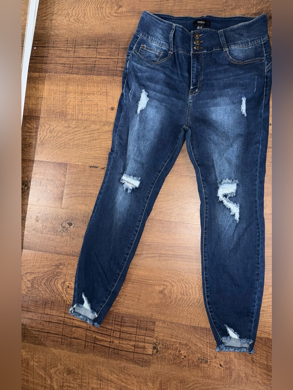 Forever 21 Dark Blue Distressed Jeggings